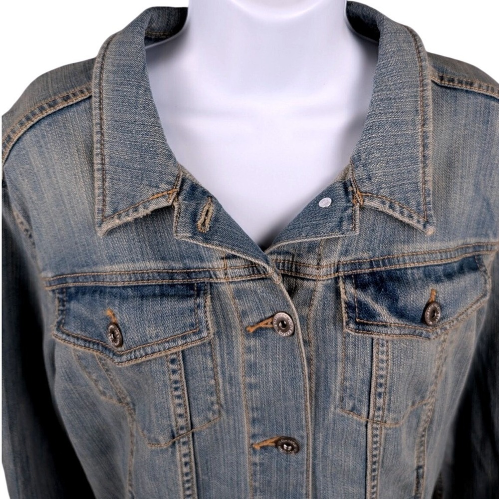 Liz Claiborne Blue Denim Trucker Jacket Womens XL Stretch Cotton Medium Wash - Picture 4 of 16
